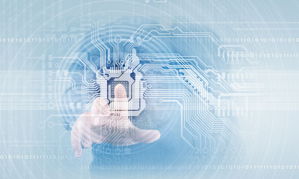 Man pressing on digital security icon