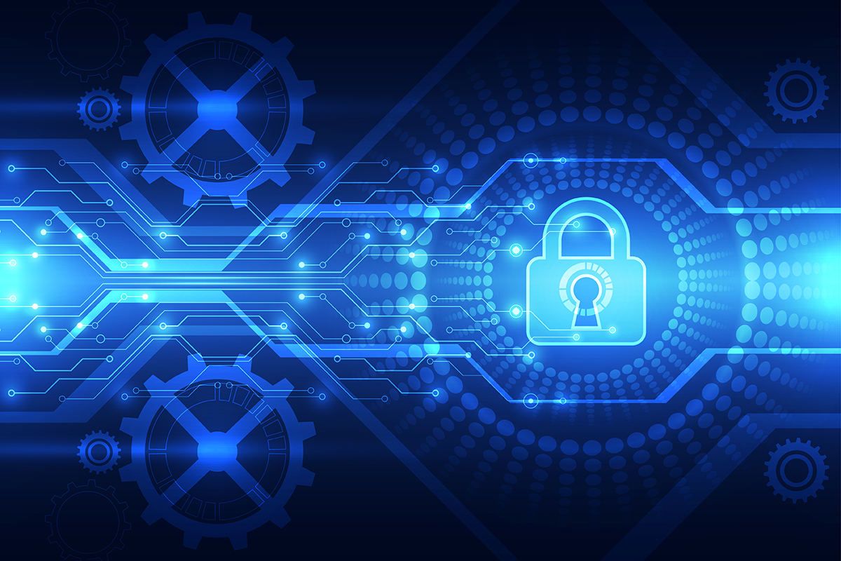 Blue background with a digital lock image
