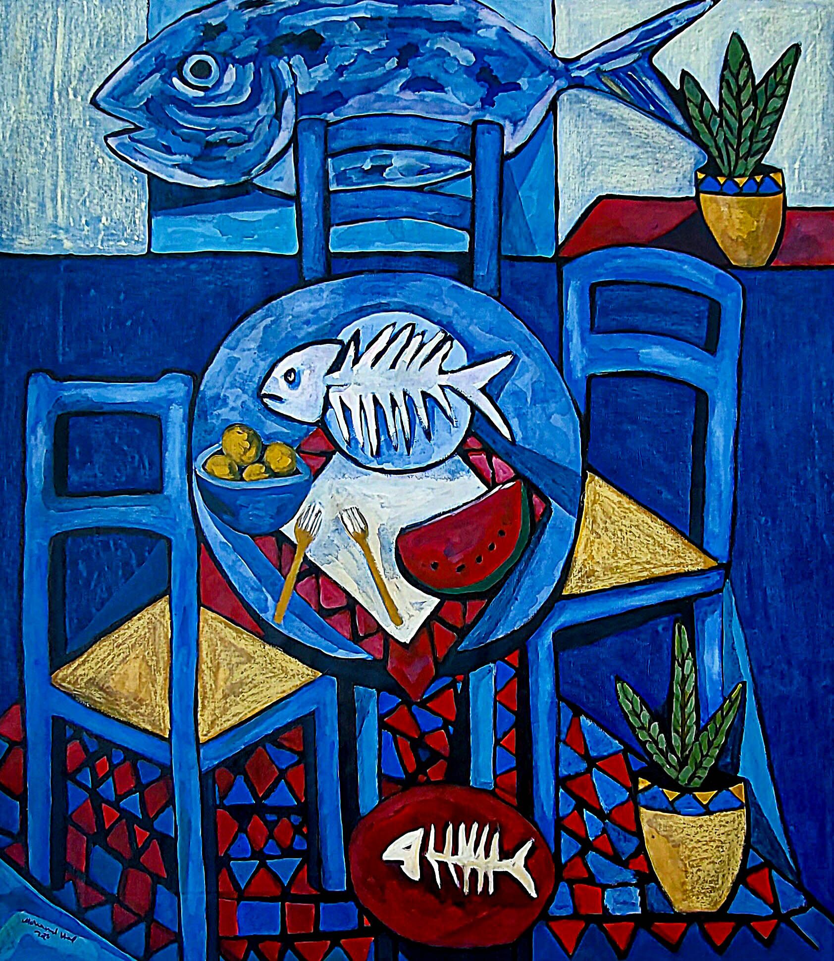 Blue Interior with Fish