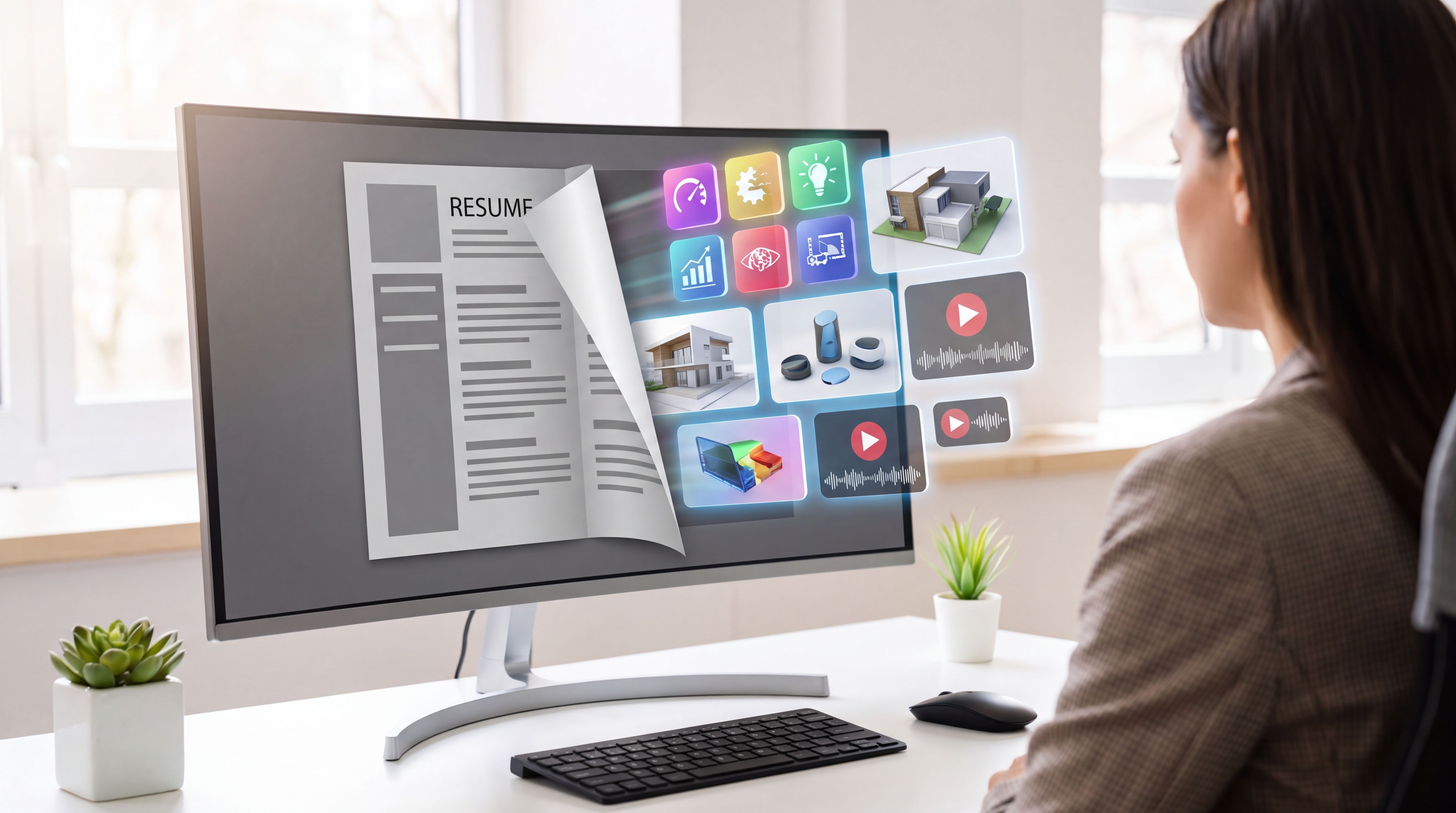 A flat PDF opening into a rich digital career portfolio