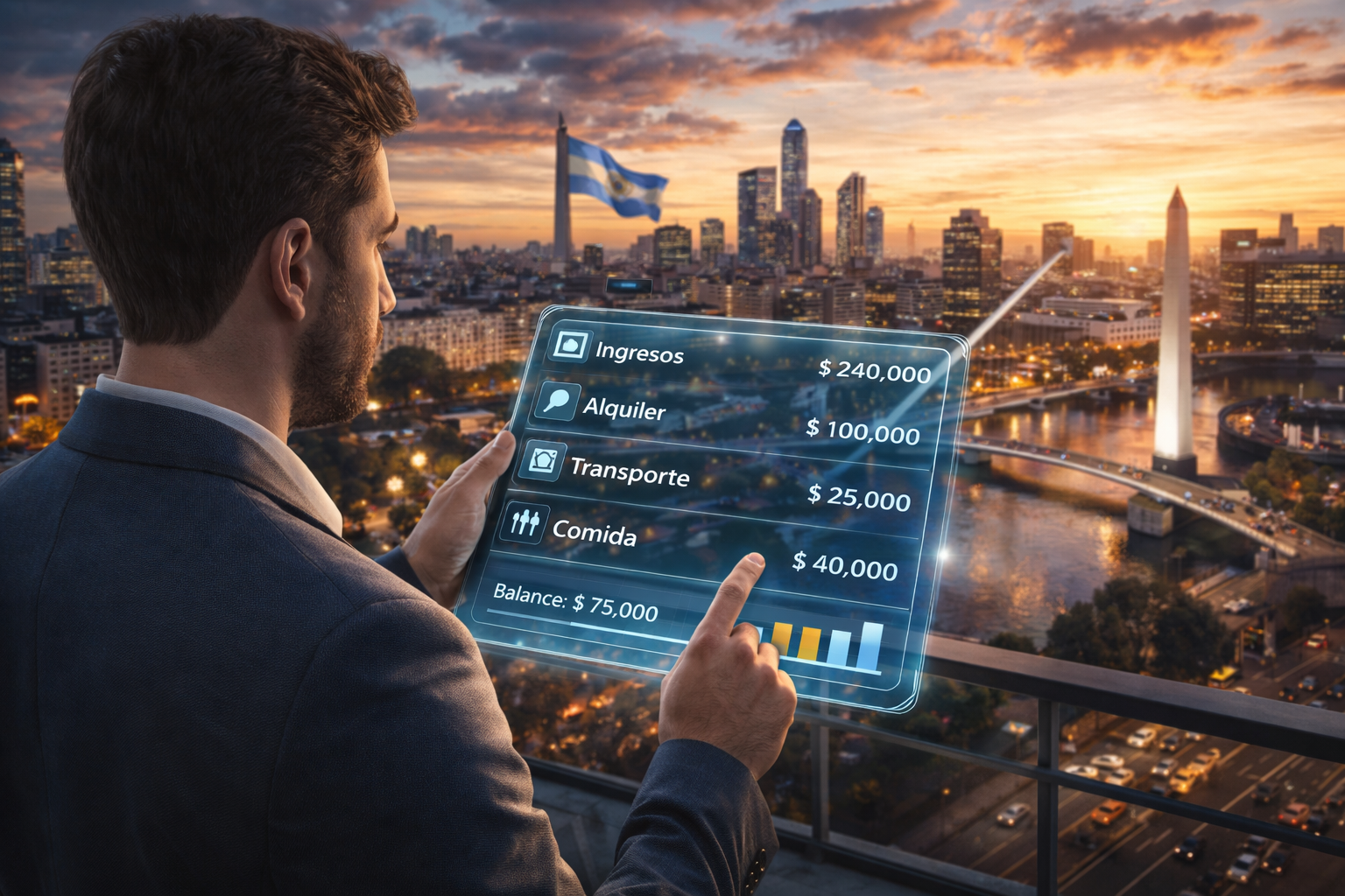 Persona evaluando salario y costo de vida en Argentina desde una interfaz laboral digital
