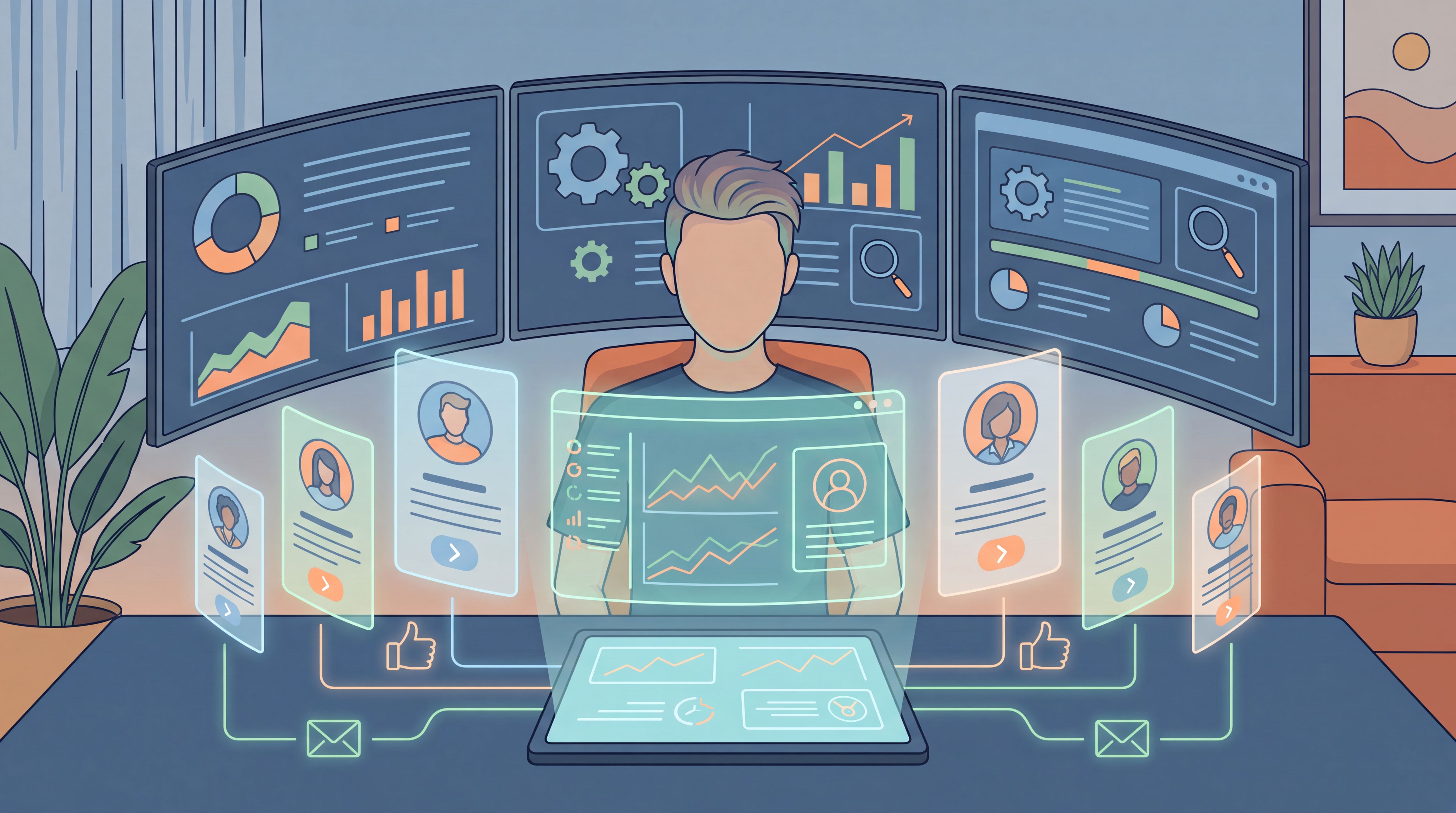 Job seeker comparing AI resume builder tools on a modern hiring dashboard