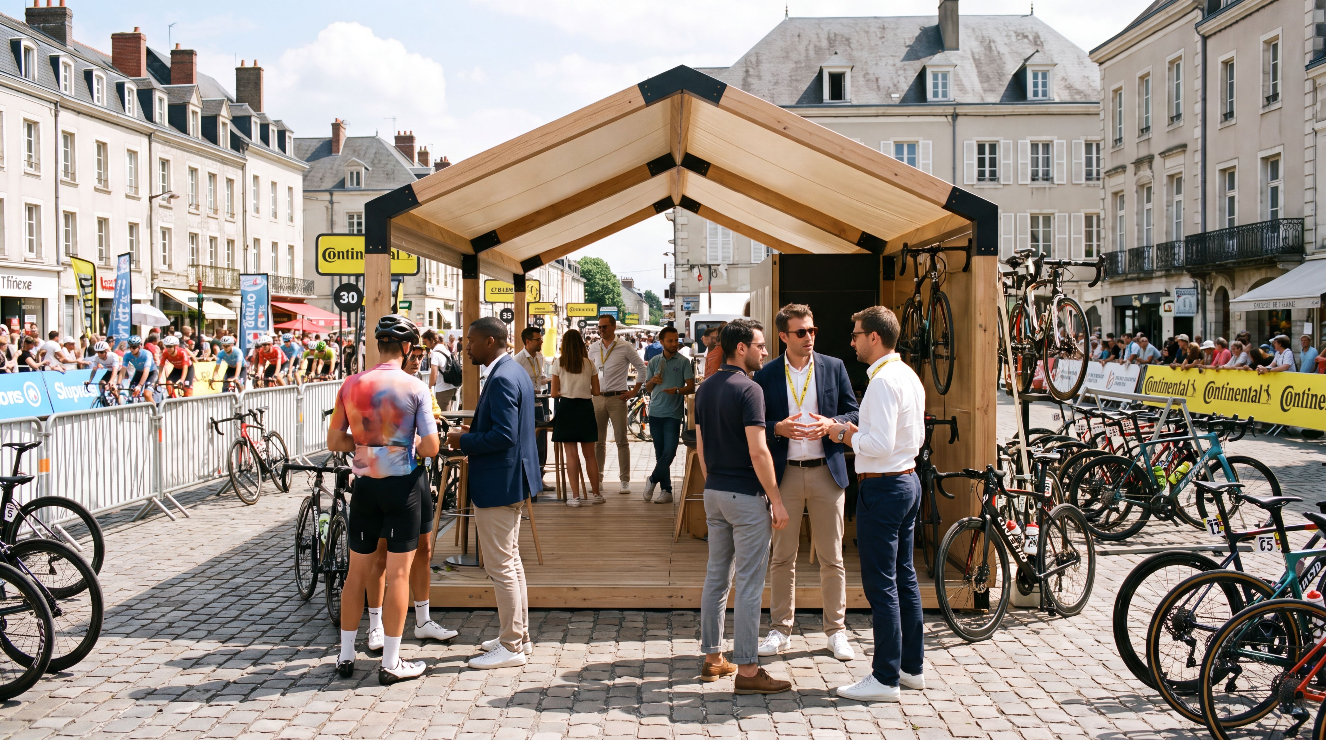 Stand de recrutement mobile dans une ville étape du Tour