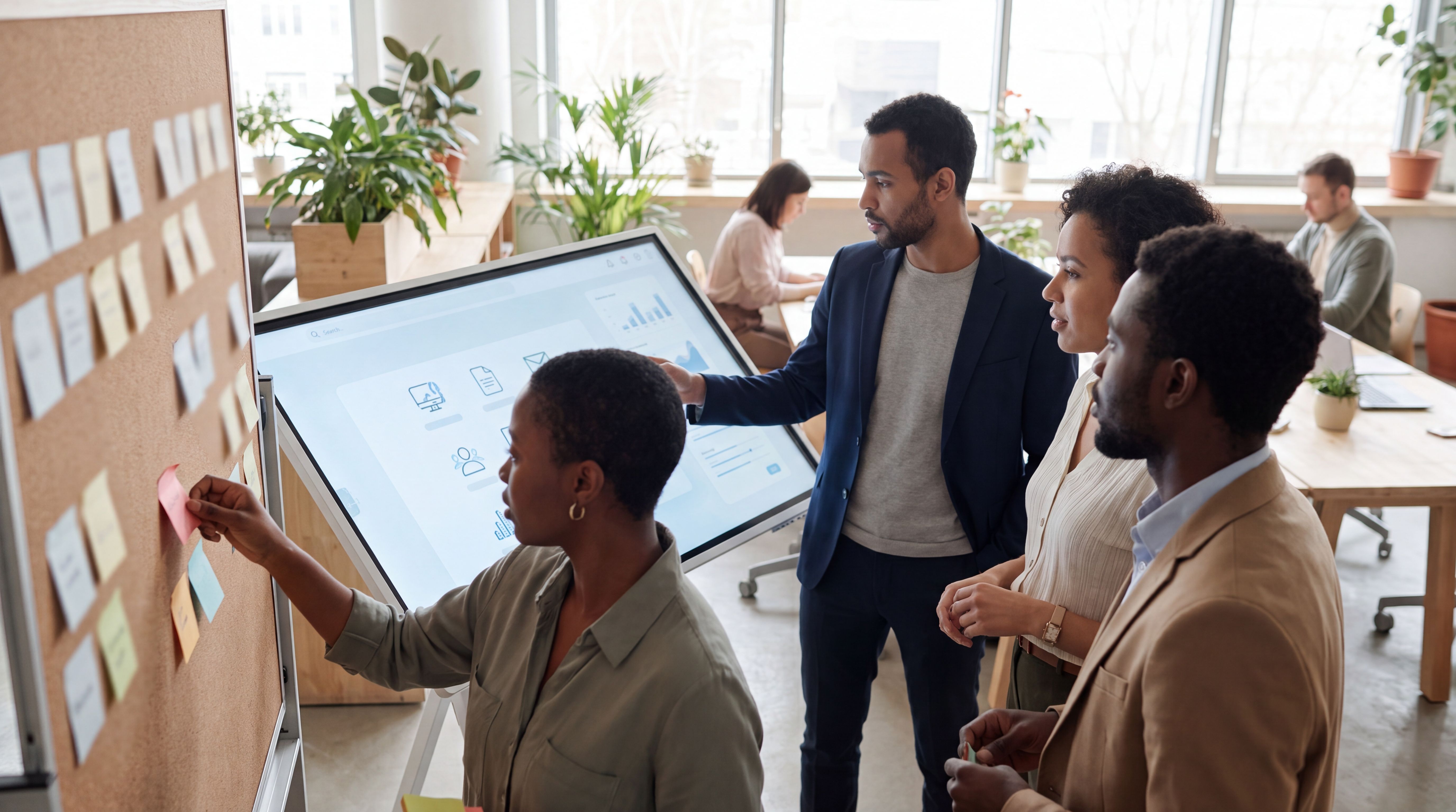 Hiring team mapping candidate skills on a digital dashboard