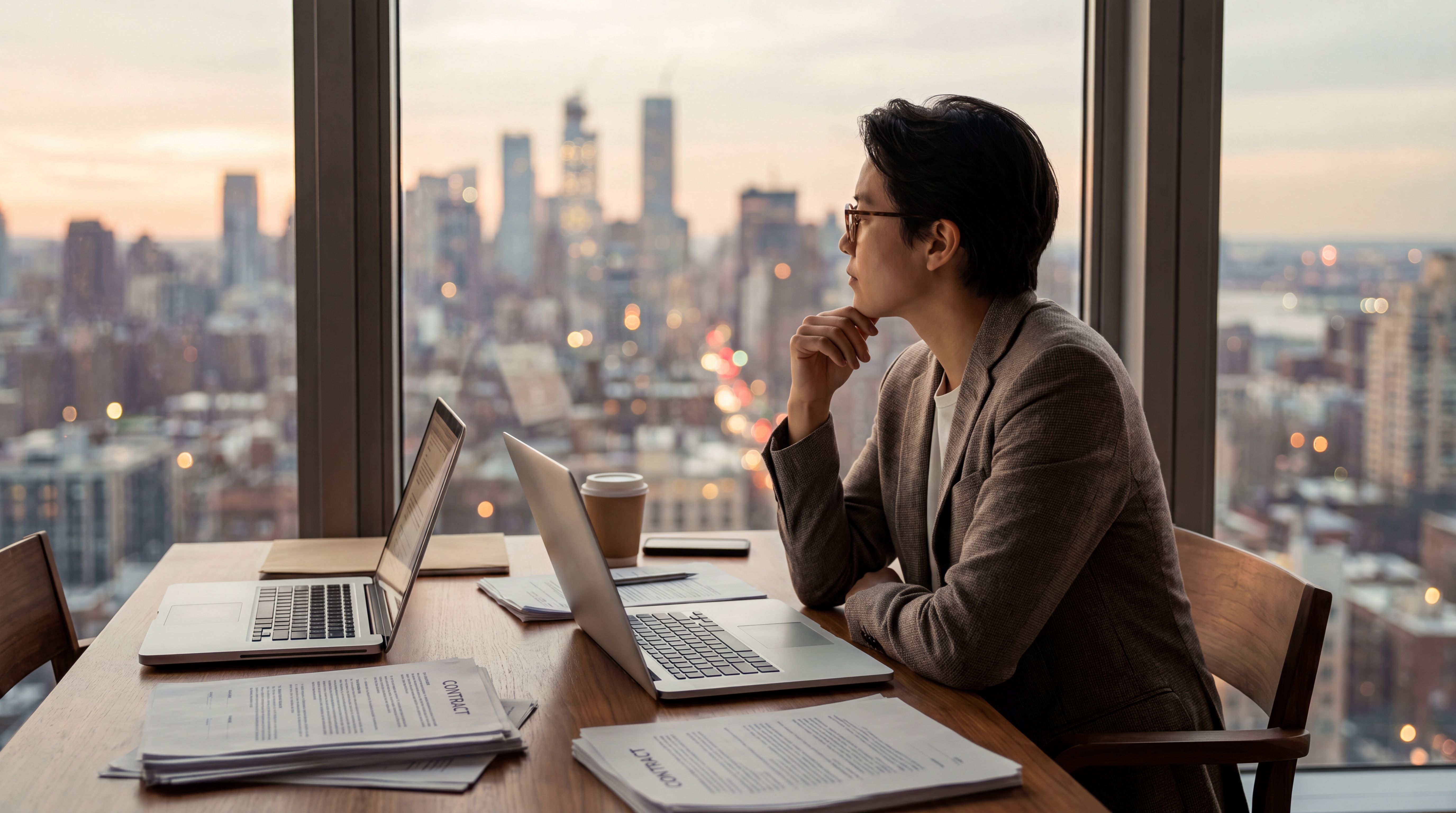 Persona trabajando en dos empleos con contratos sobre una mesa