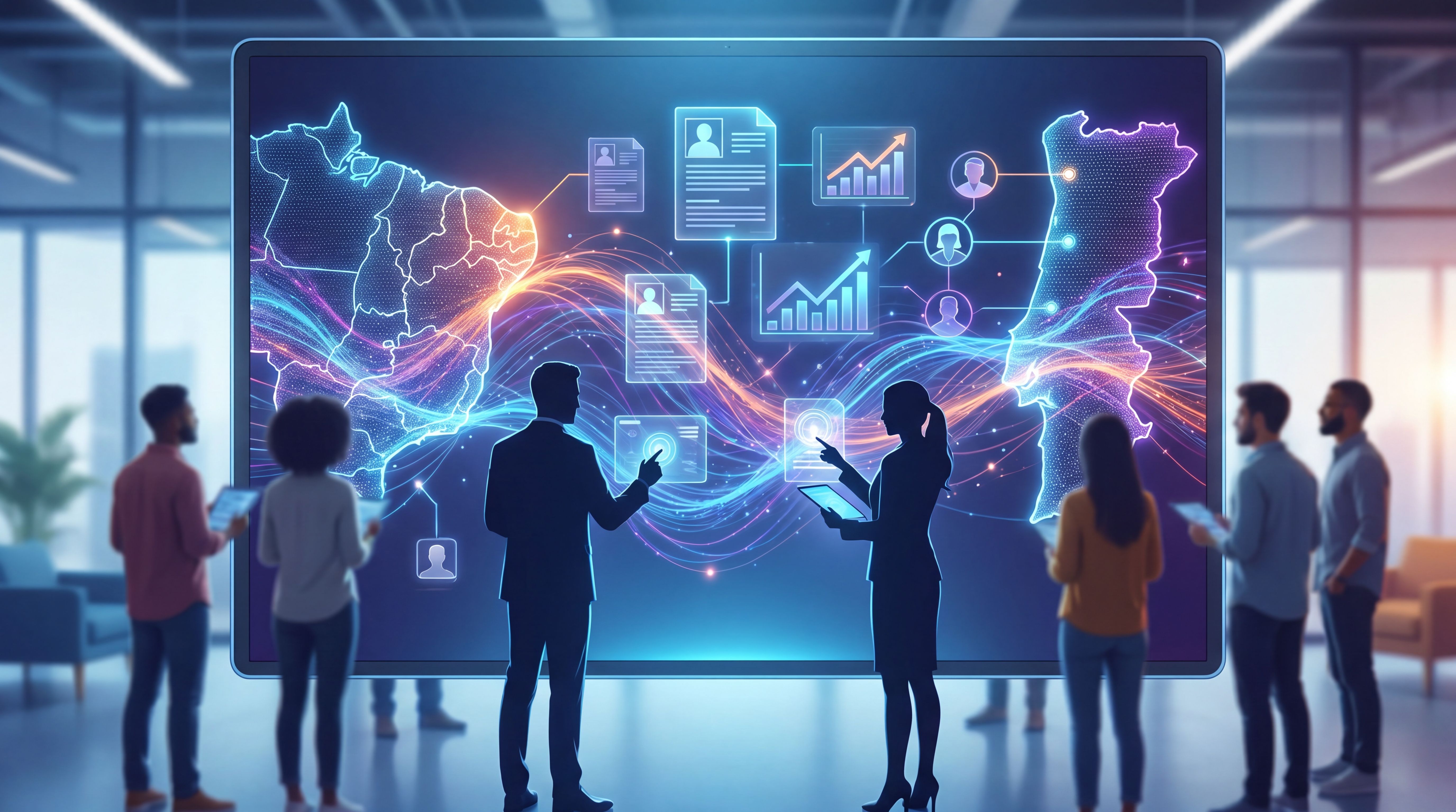 Candidatos e recrutadores analisando CVs virtuais no Brasil e em Portugal