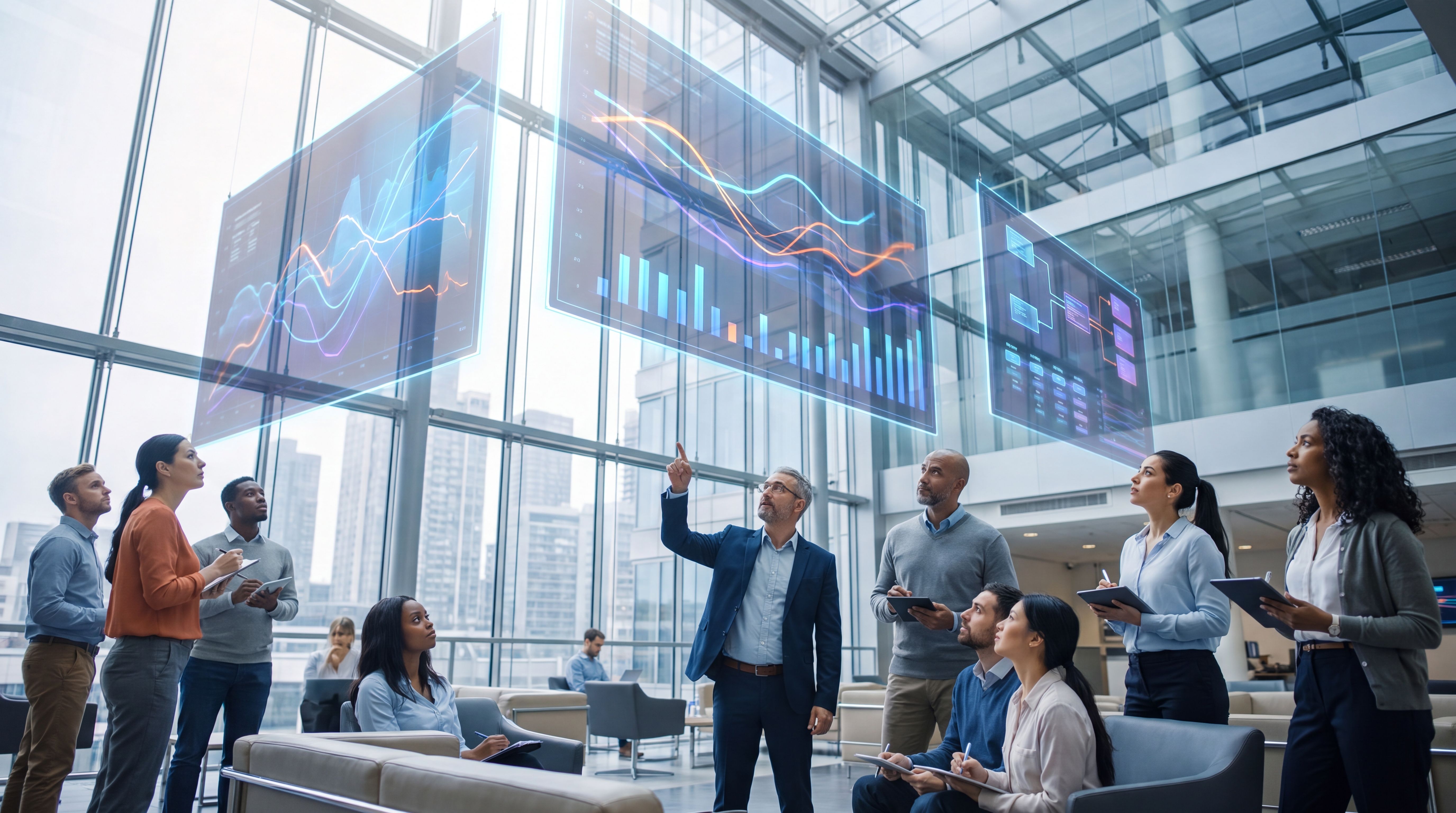 Recruiters and job seekers reviewing market signals on digital screens