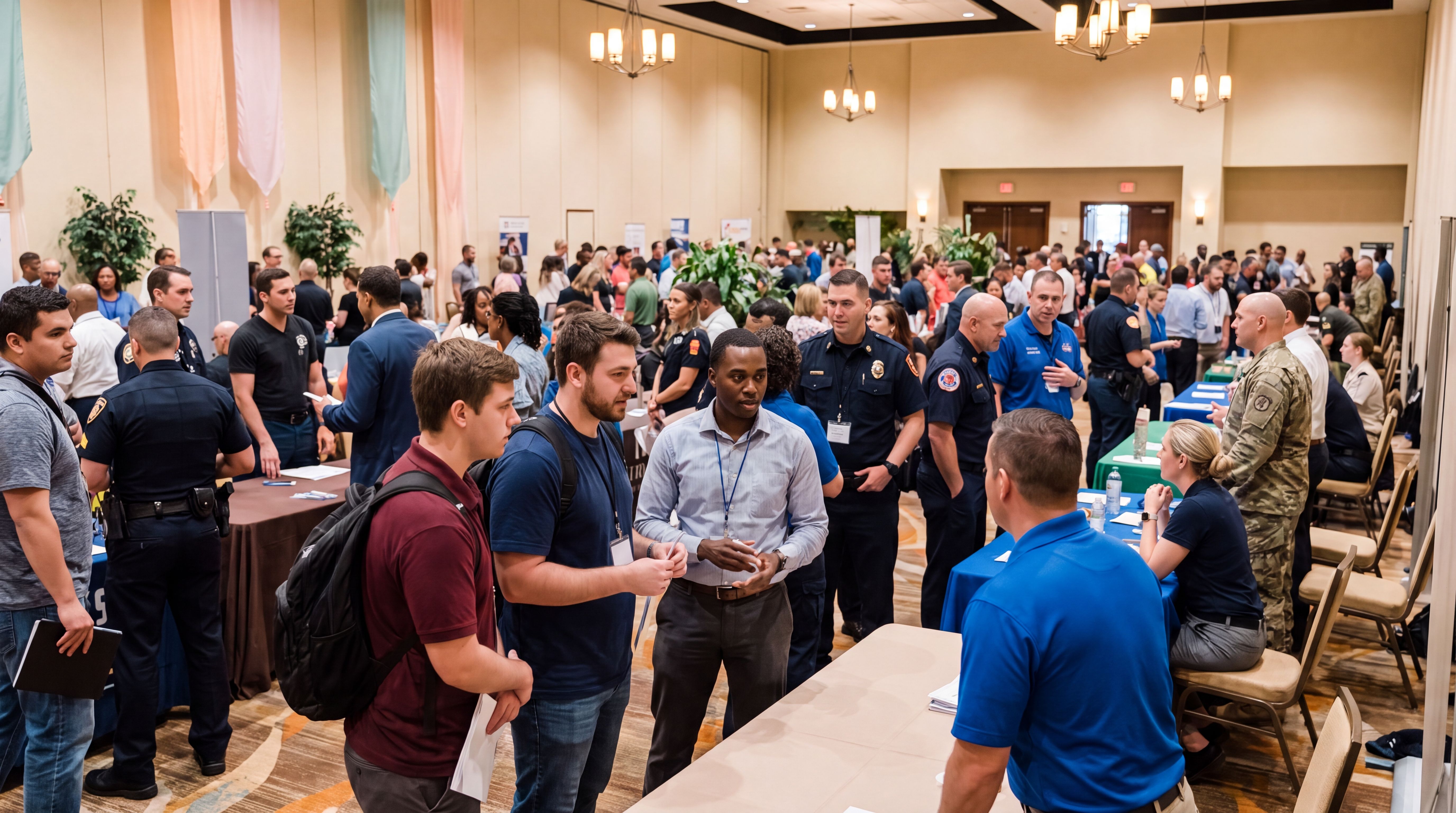 Candidates speaking with recruiters at a community hiring event
