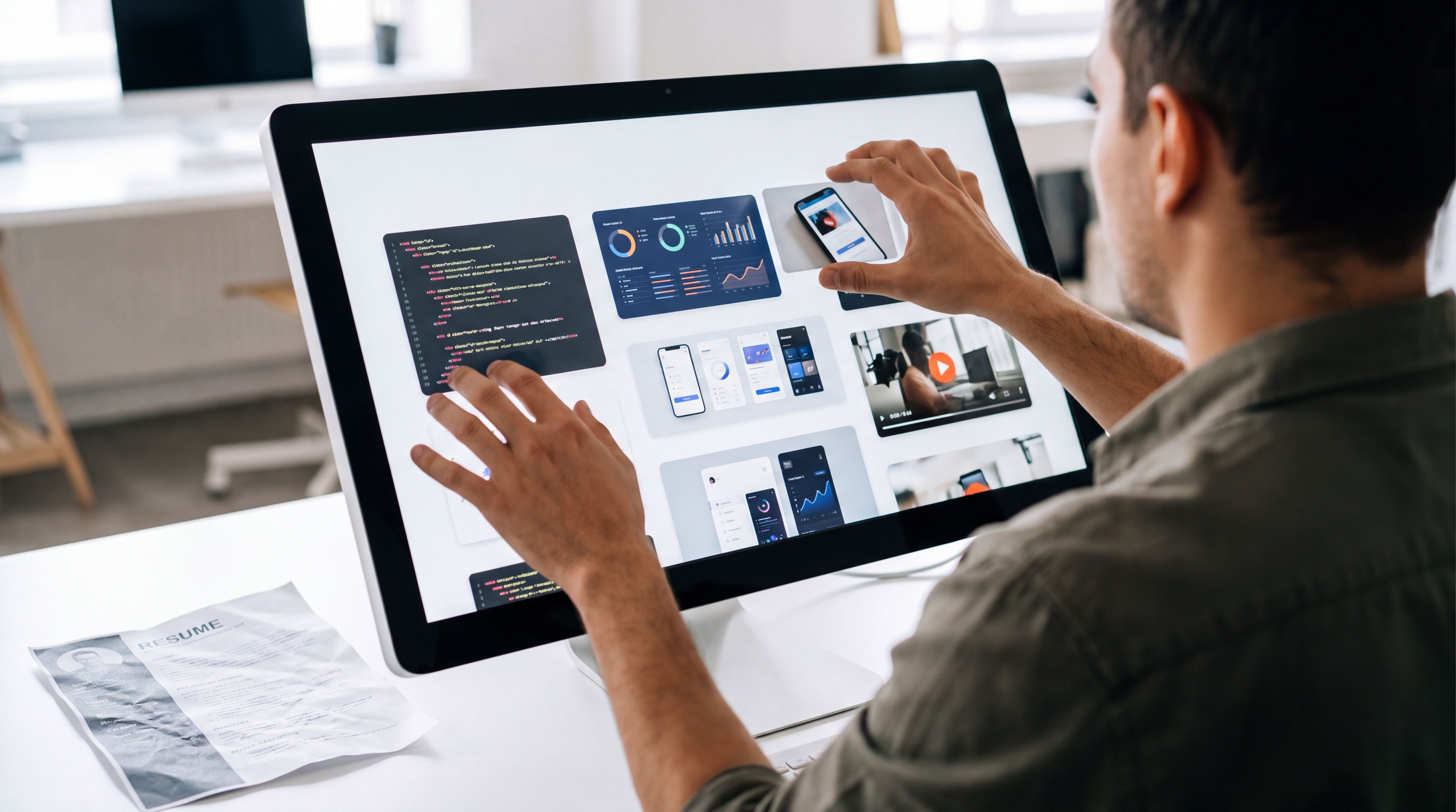 Profesional creando un portafolio digital con proyectos y pruebas de trabajo