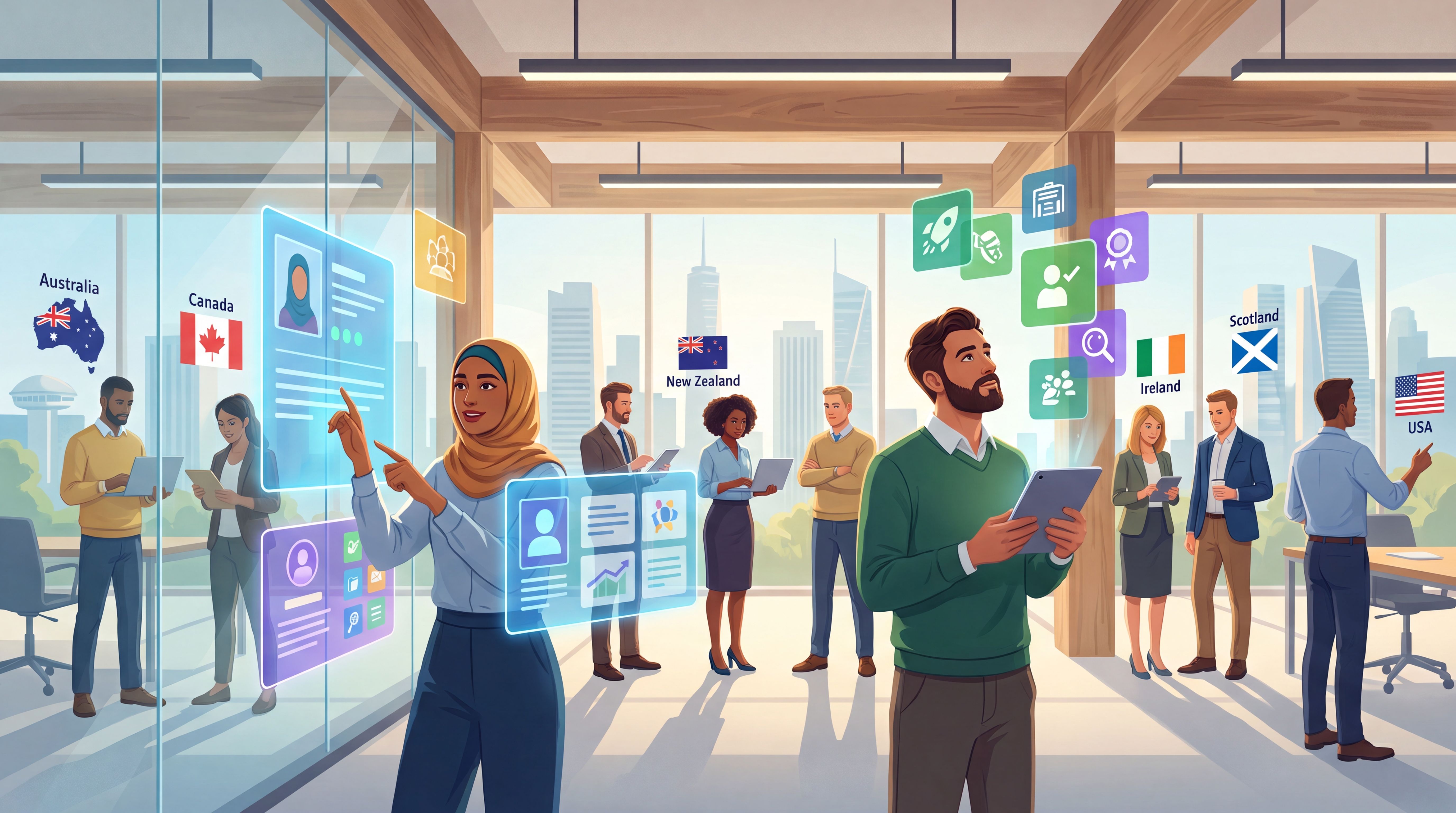 Recruiters and job seekers matching skills through digital hiring profiles