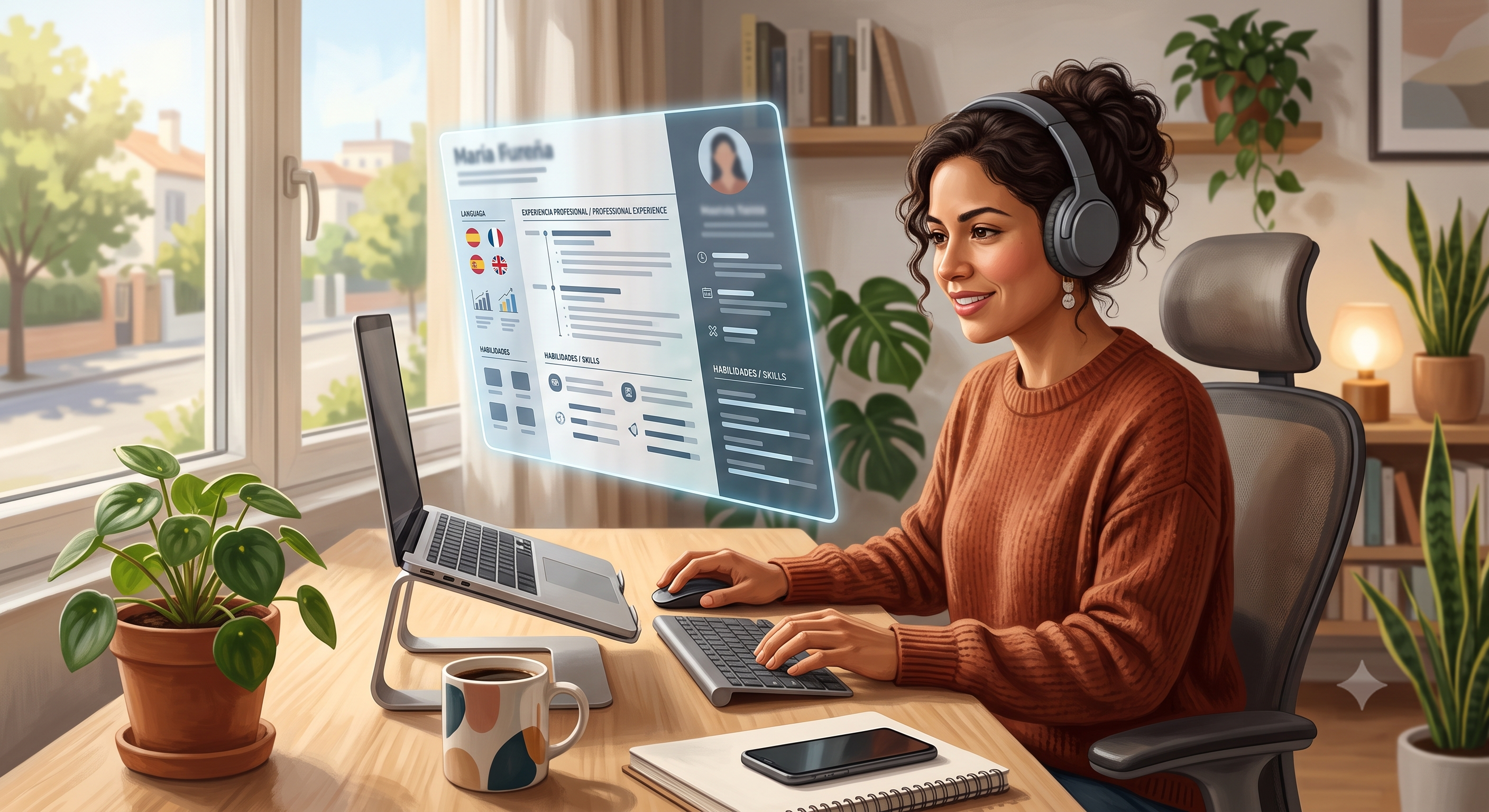 Profesional preparando un CV bilingüe para postular a empleos remotos