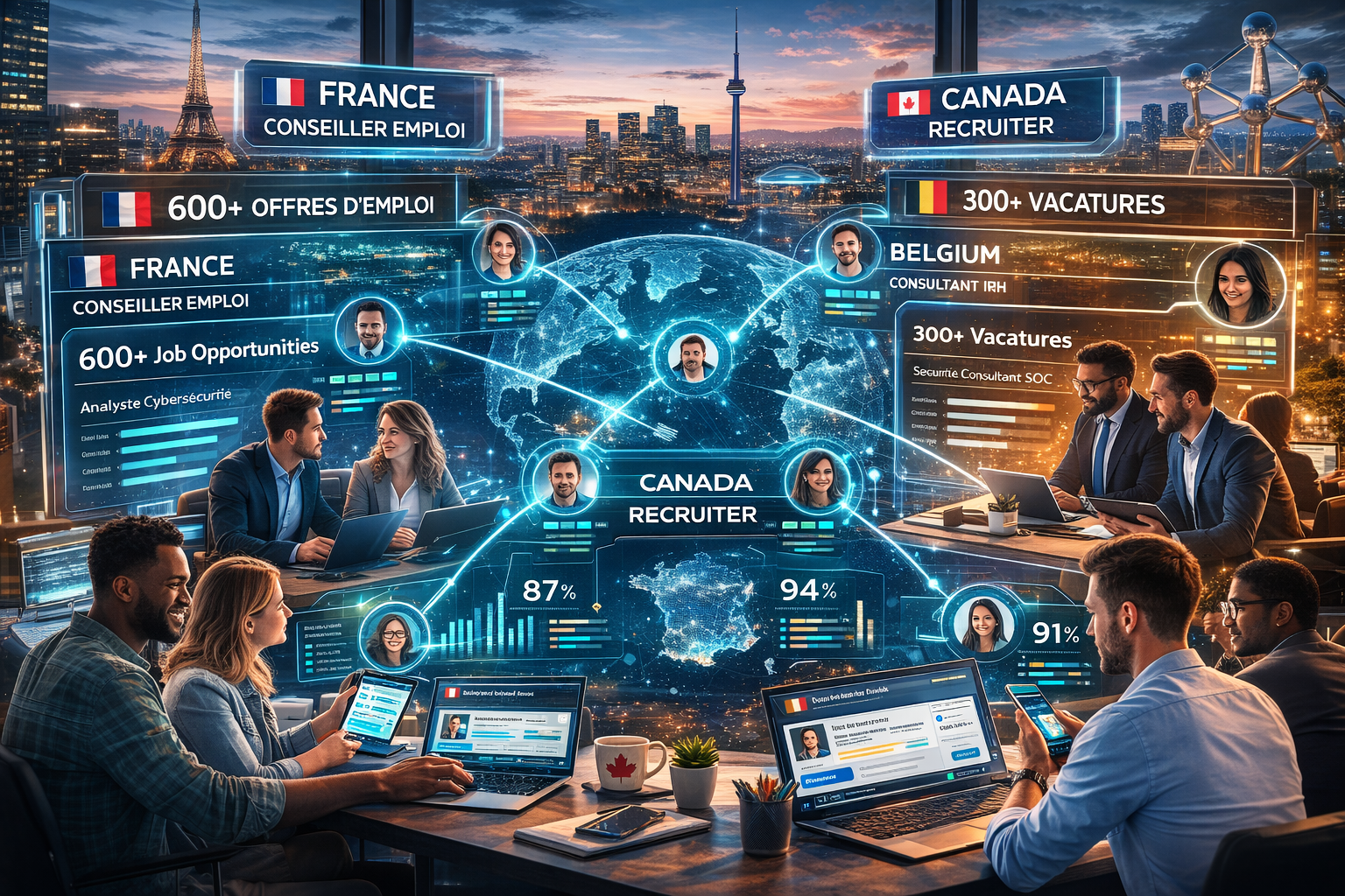 Illustration d’un recrutement plus intelligent reliant candidats, recruteurs et services d’emploi