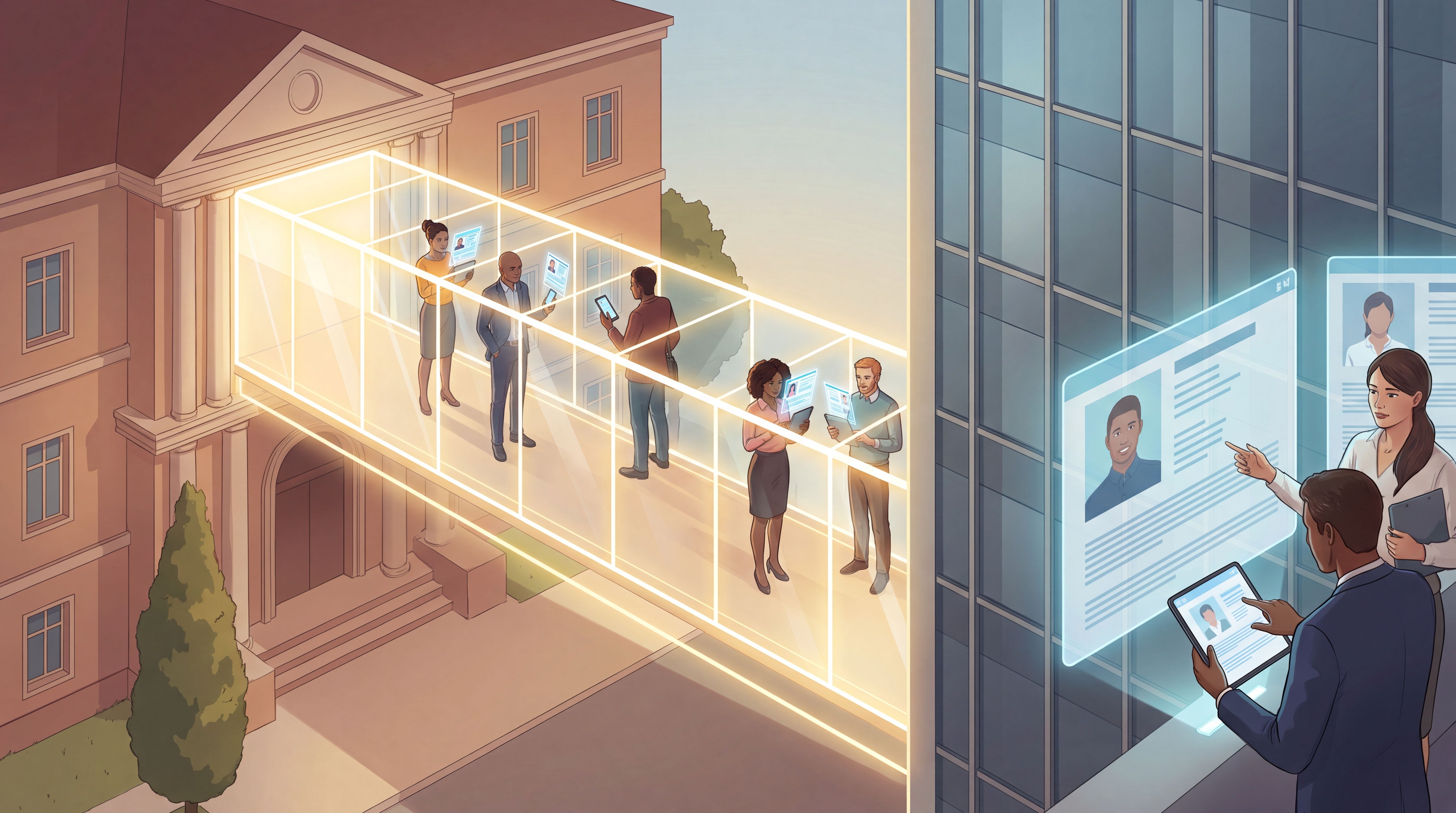 Candidats passant de la formation à l'entreprise avec profils numériques