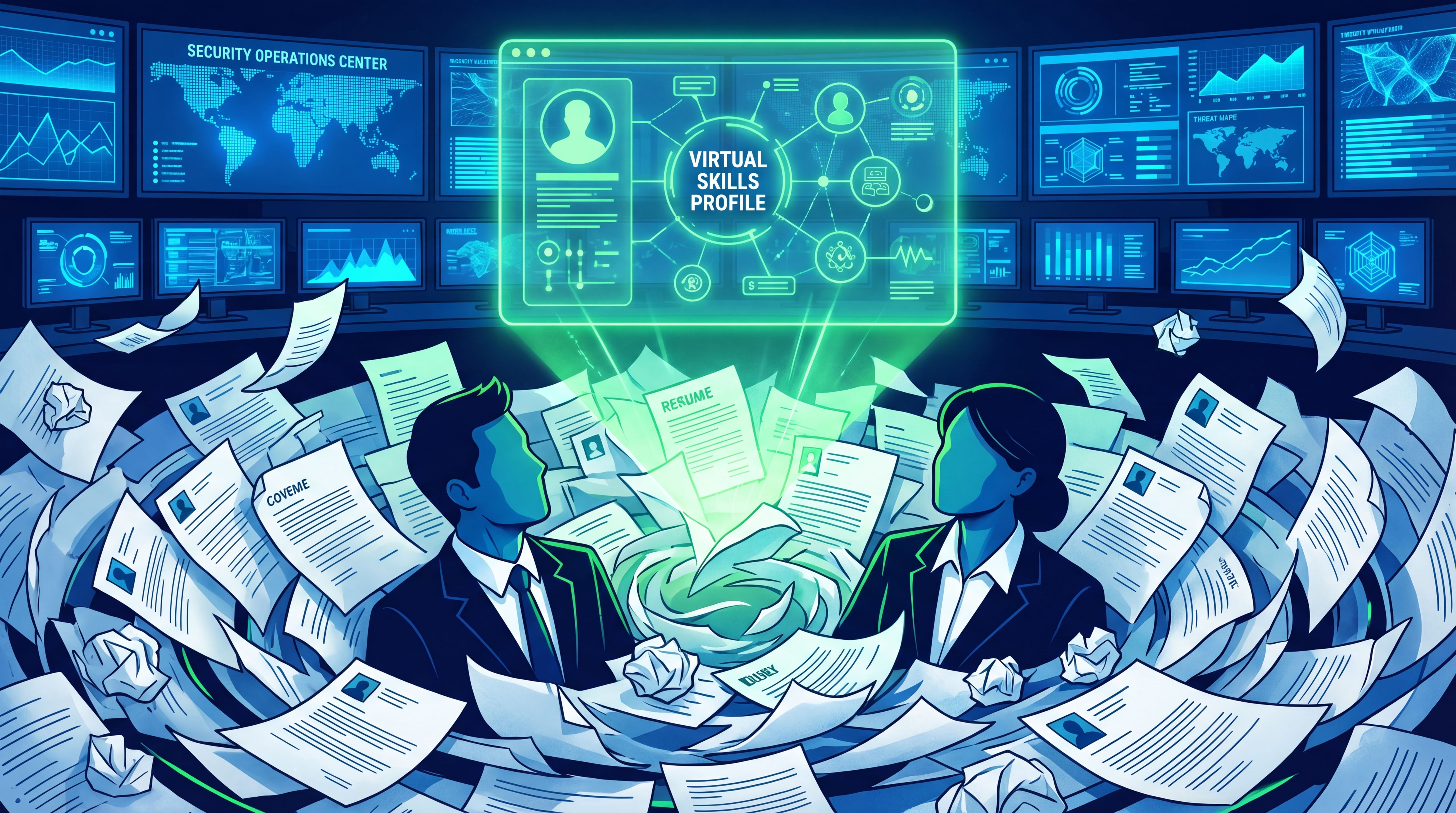 Recruiters facing a cybersecurity talent shortage with digital profiles replacing paper resumes