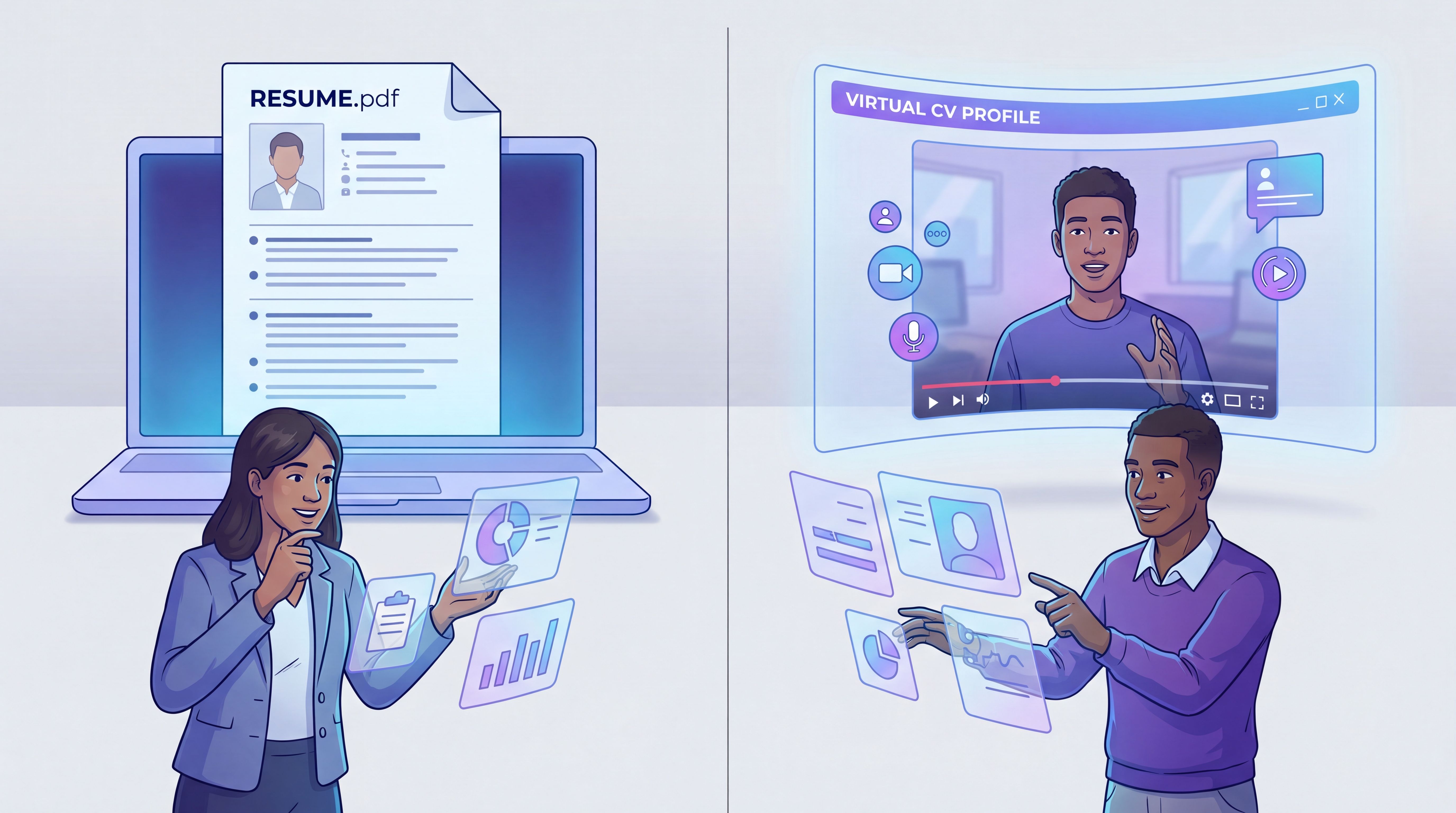 Recruiter comparing Enhancv alternatives and a video-first virtual CV profile