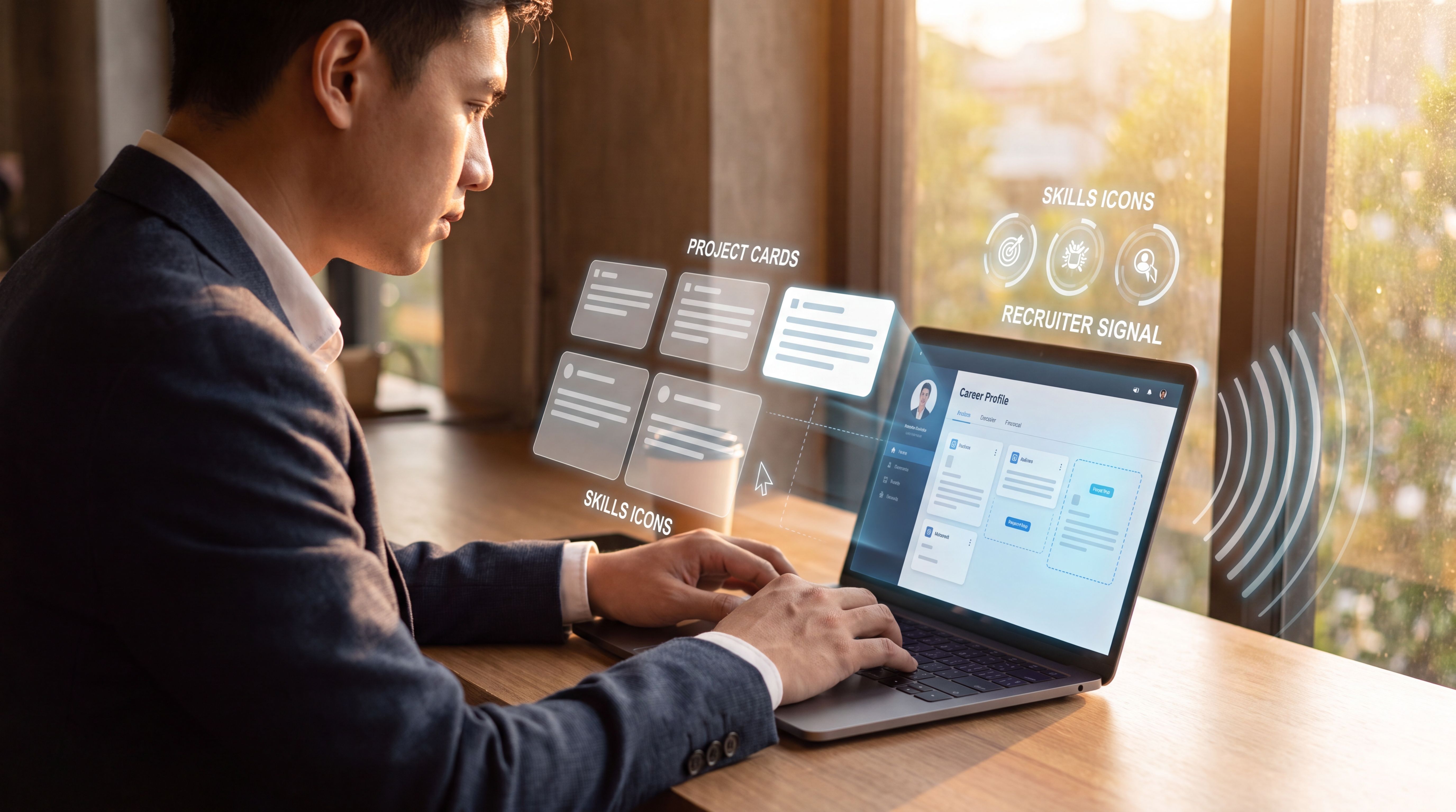 Job seeker creating an interactive digital career profile