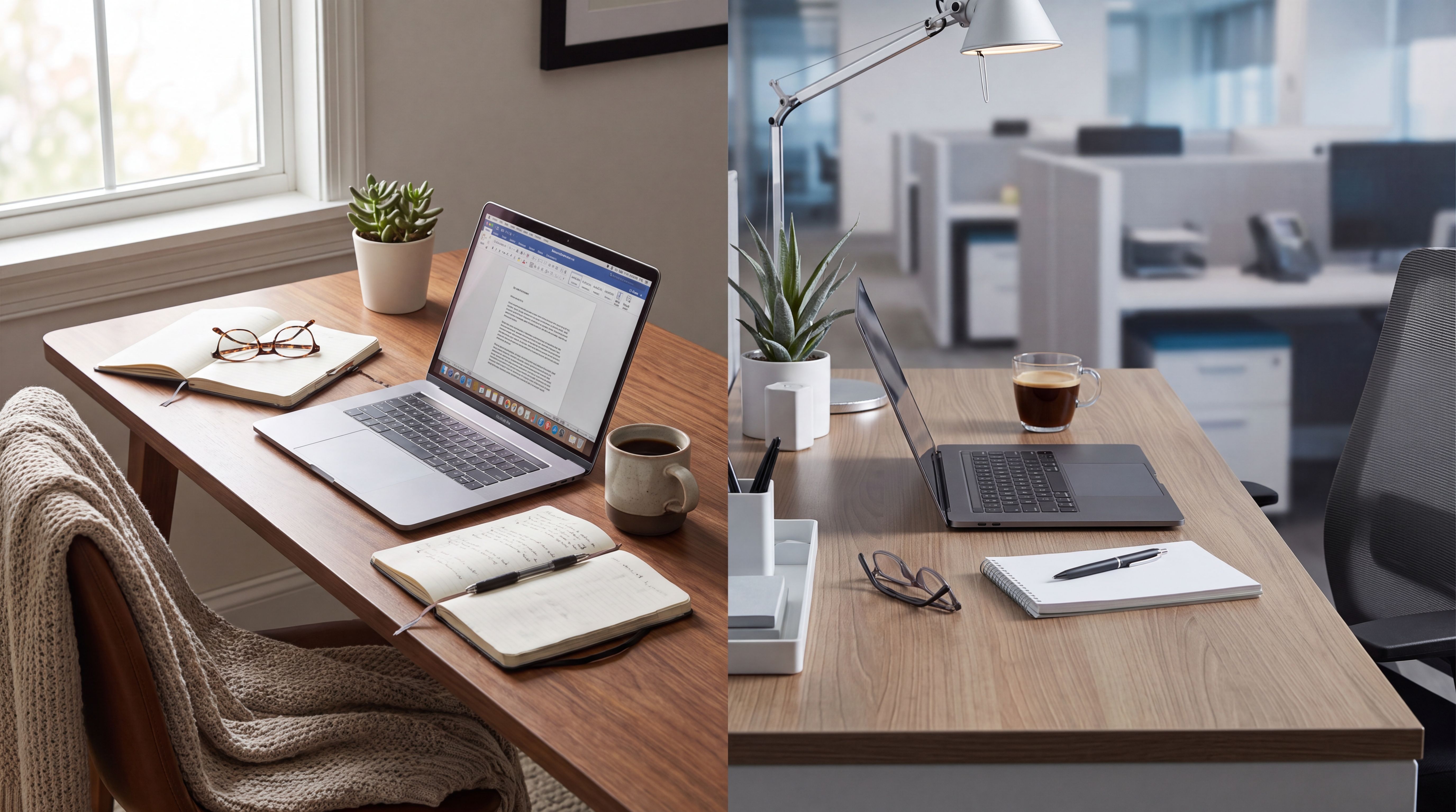 Mesa de trabalho dividida entre casa e escritório