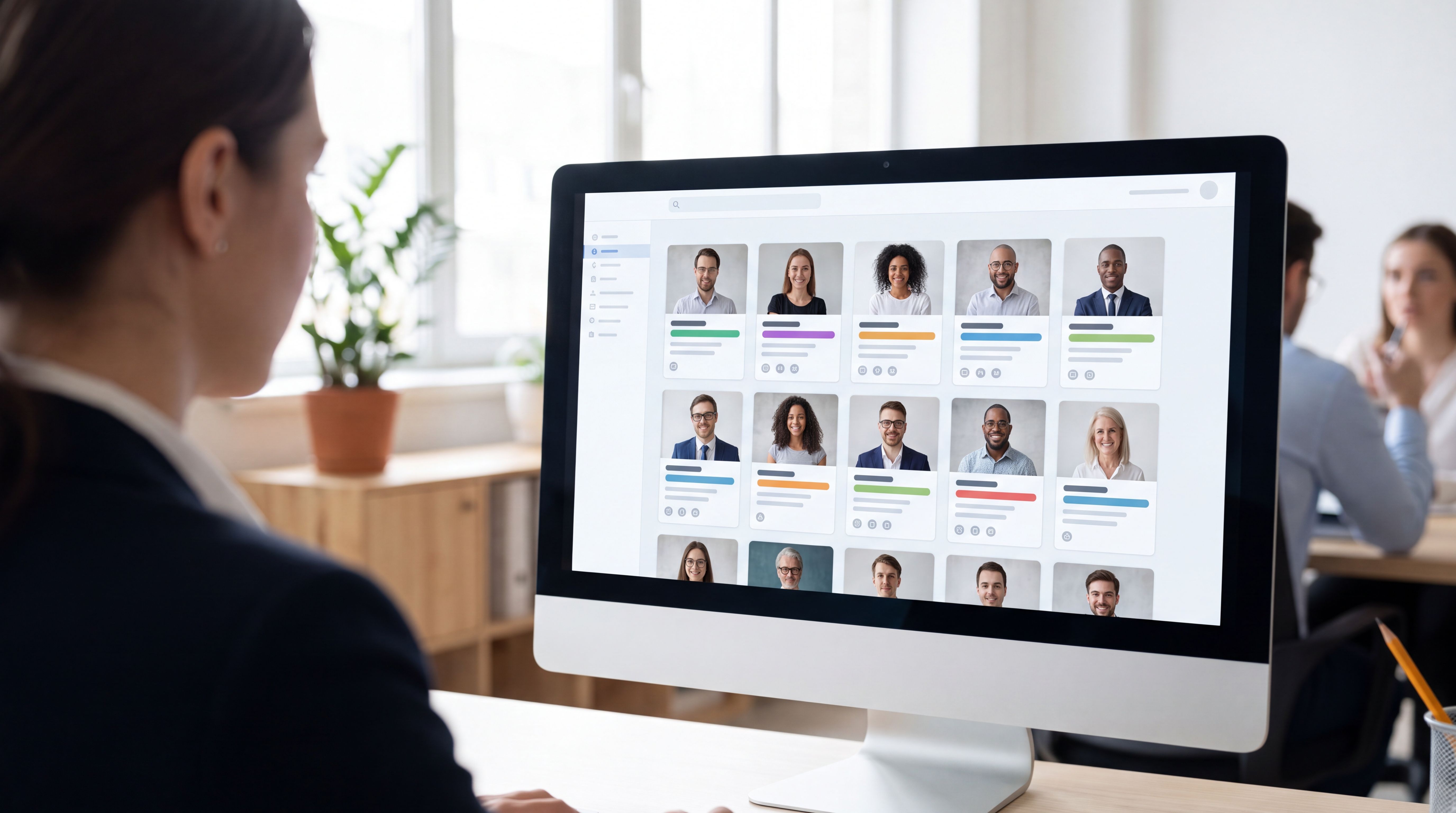 Recruiter reviewing relevant candidate profiles on a digital dashboard