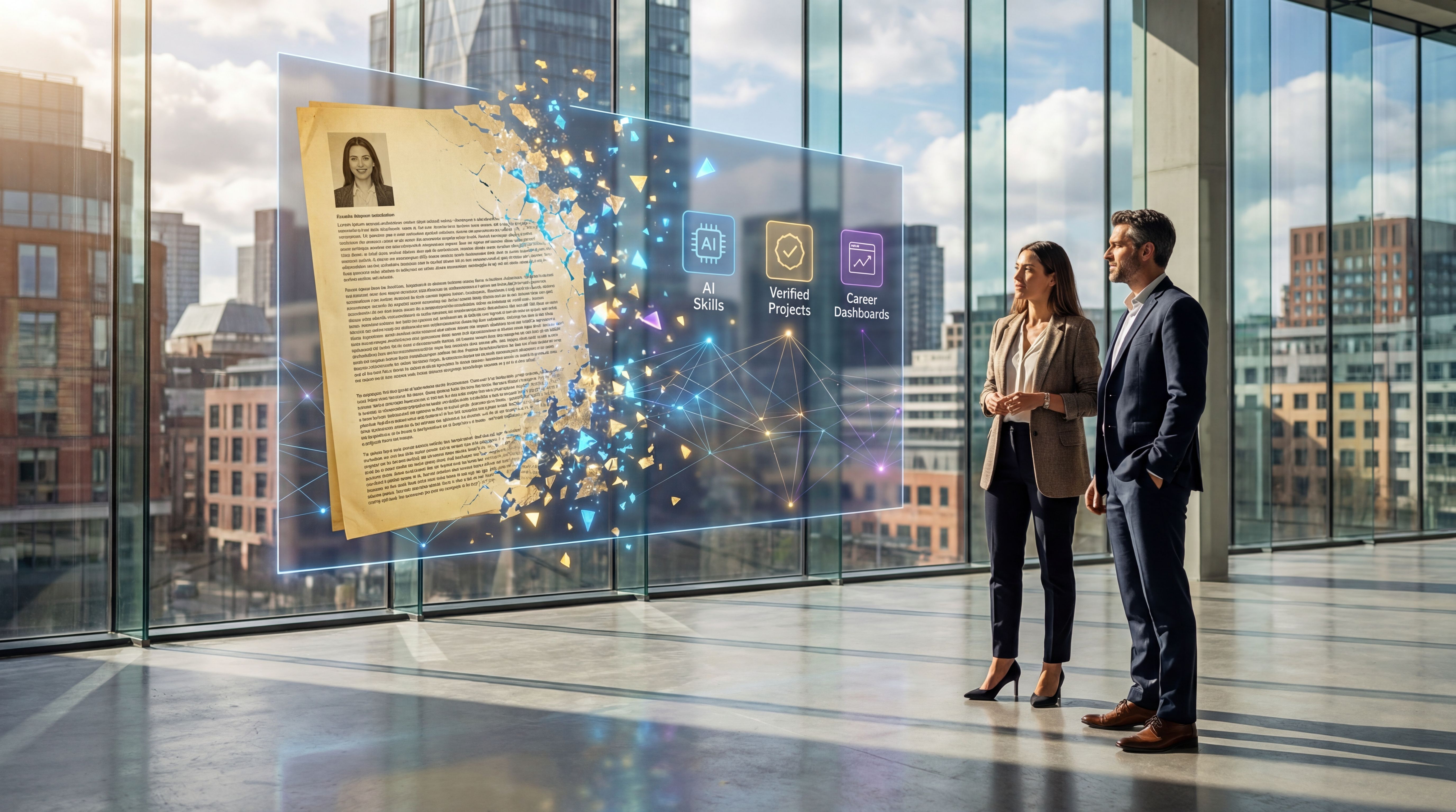 Job seeker and recruiter moving from paper resumes to an AI-ready digital skills profile