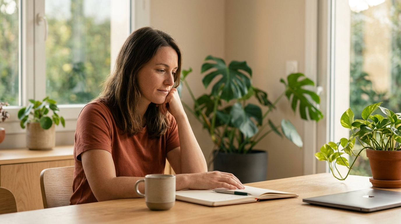 femme pensive devant son cahier