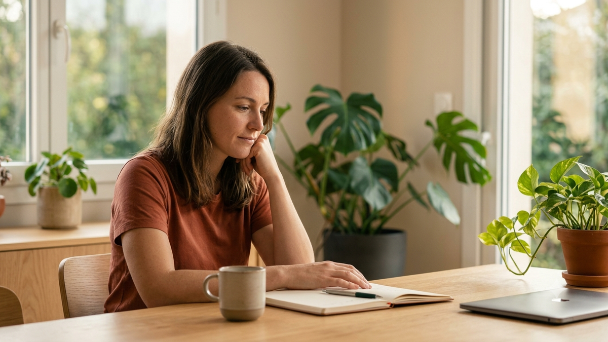 femme pensive devant son cahier