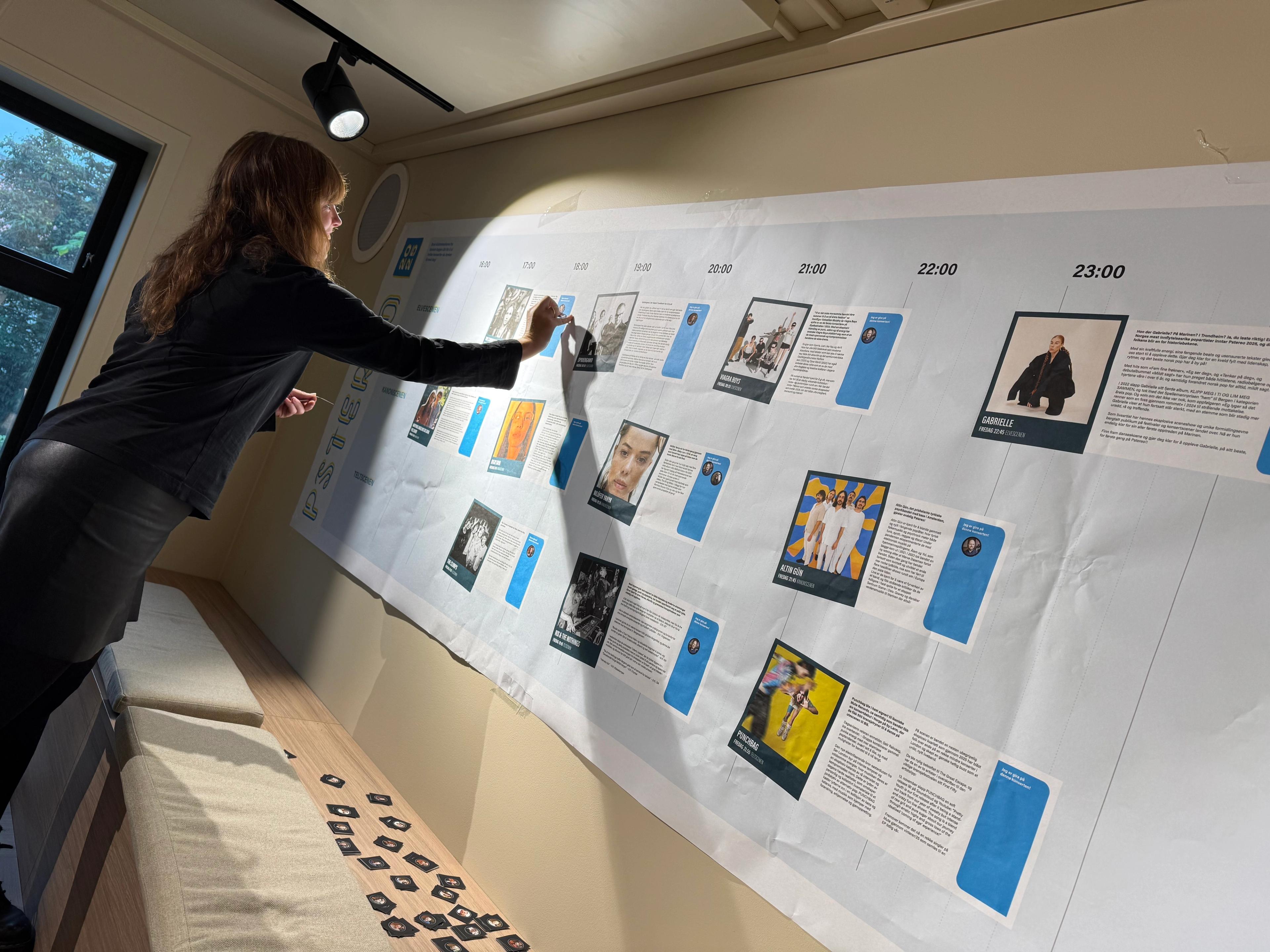 Person som setter klistremerker på en tidslinje.