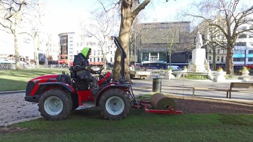 Grasslands Turf at Leicester Square with their Reverse Drive Tractor