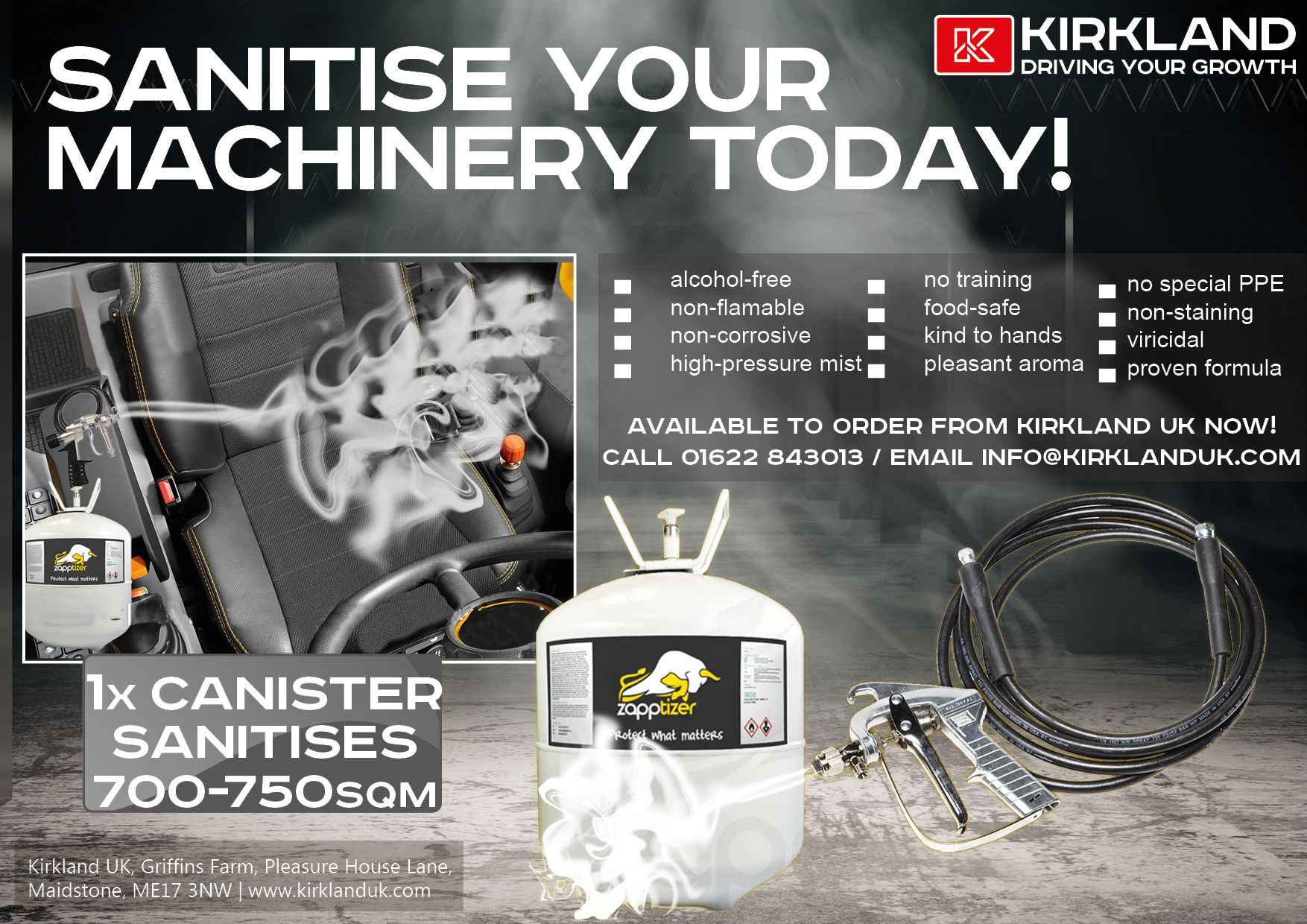 Zapptizer - Sanitise your machinery with Kirkland UK
