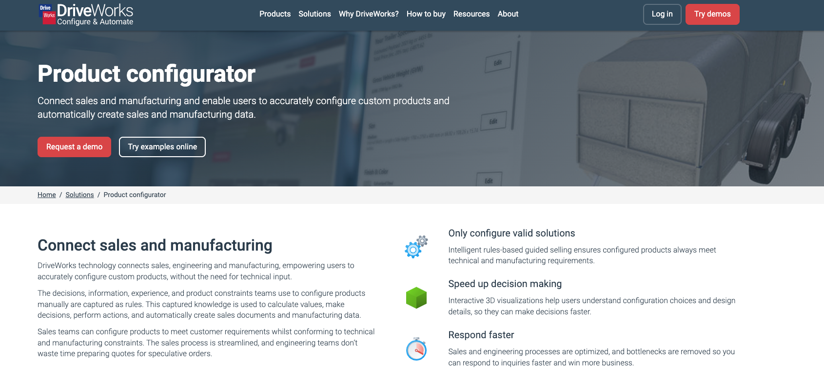 DriveWorks 3D product configurator interface