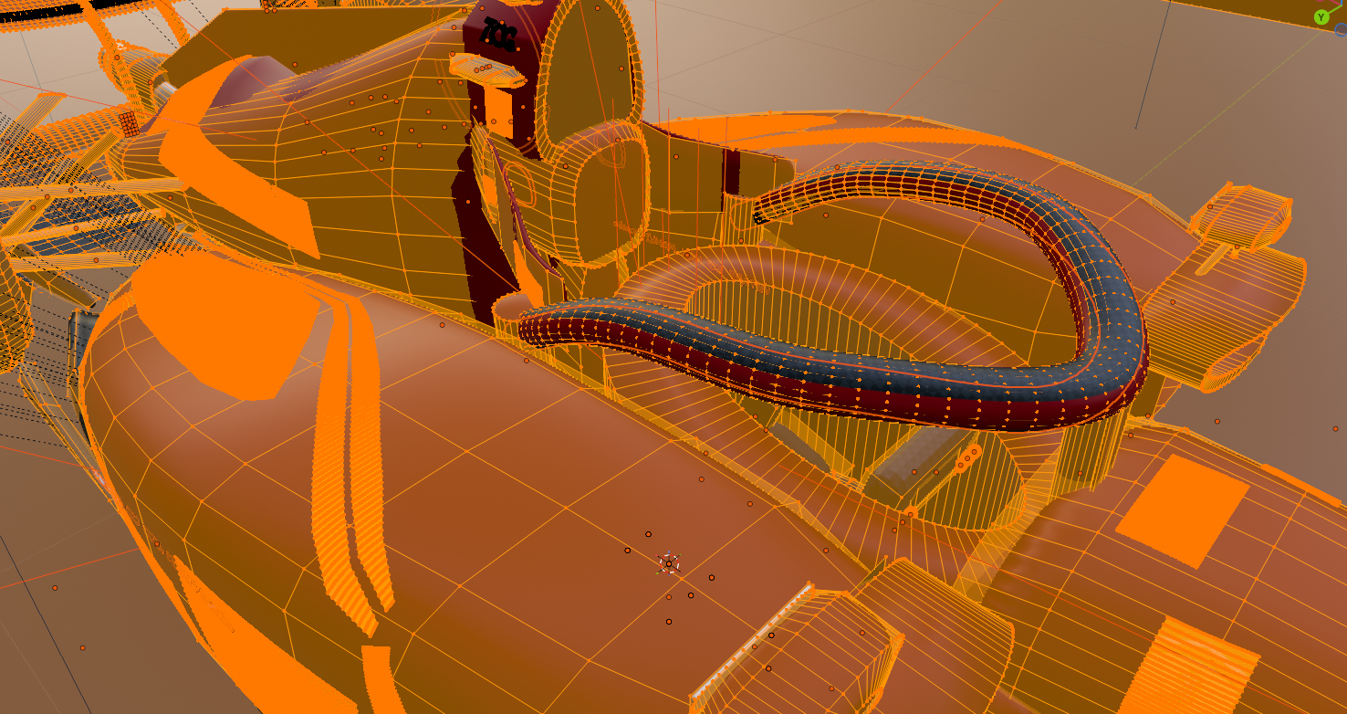 Wireframe of the AI-generated F1 car model around the cockpit and halo