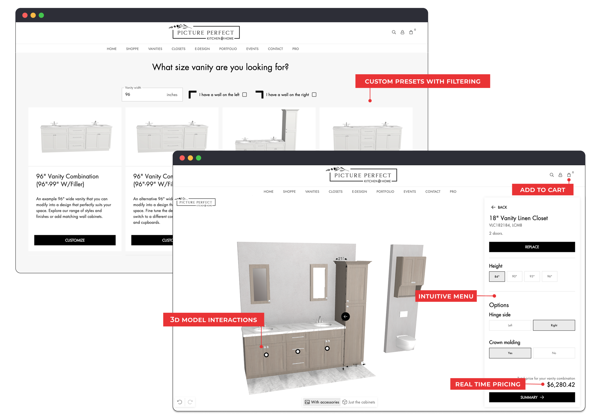 Picture Perfect 3D vanity configurator with real-time pricing