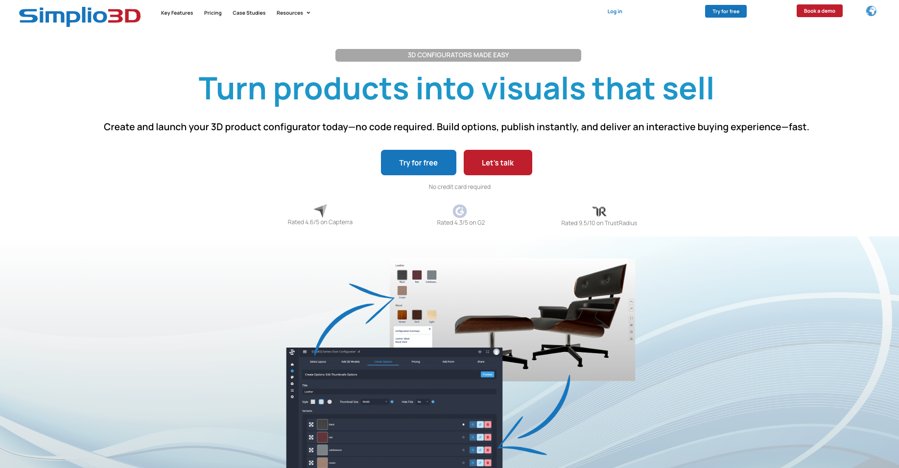 Simplio3D product configurator interface