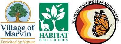 village of marvin, the habitat builders, and the marvin mayor's monarch pledge logos standing side by side