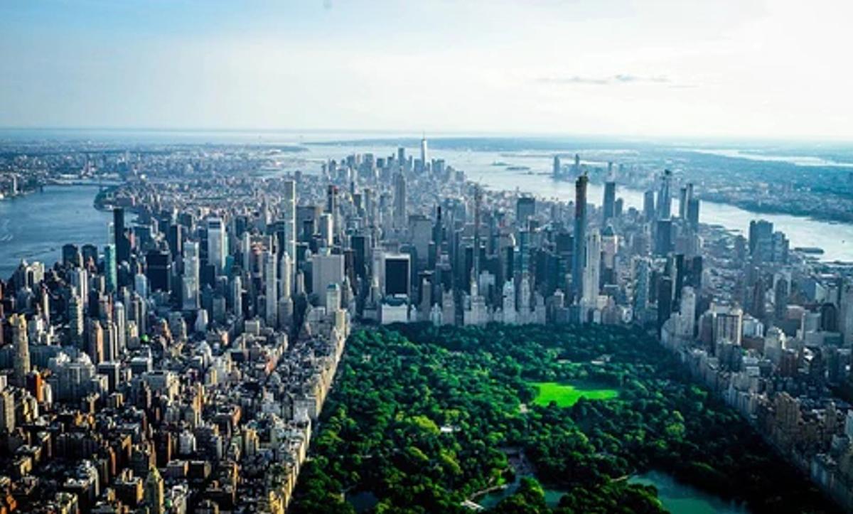 new york and central park viewed from the sky