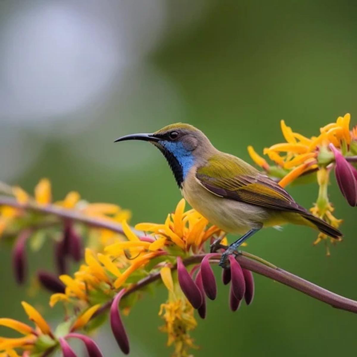 an olive backed sunbird on a branch