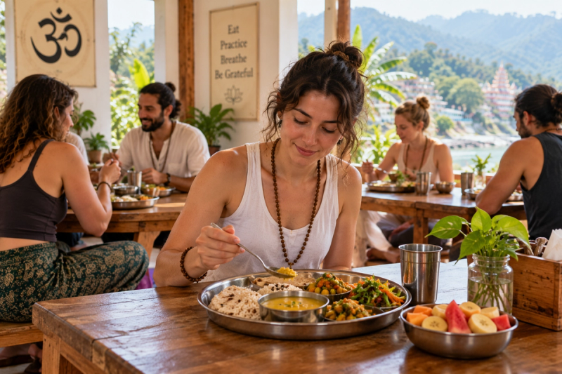 Yogic diet during yoga teacher training with balanced Indian meal in Rishikesh