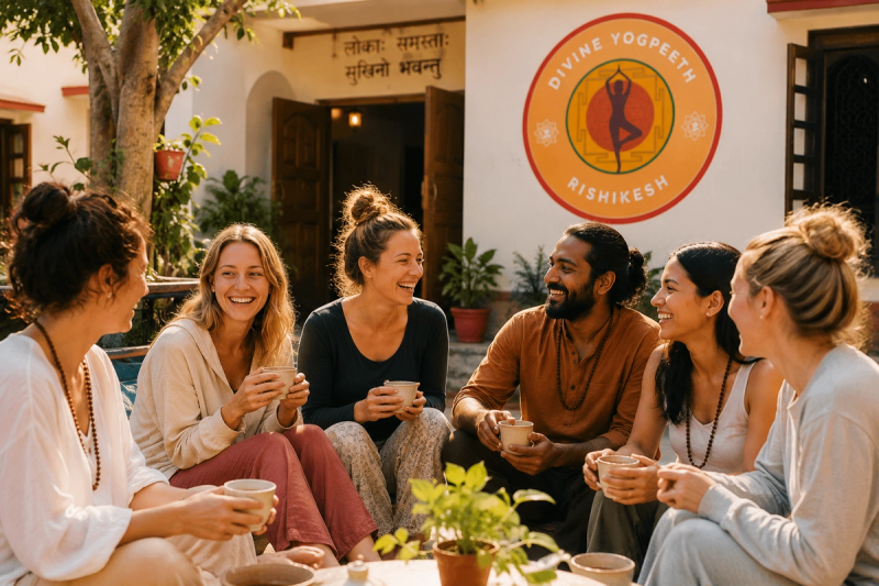 The strong community bond built during an in-person 200 hour yoga teacher training in Rishikesh.