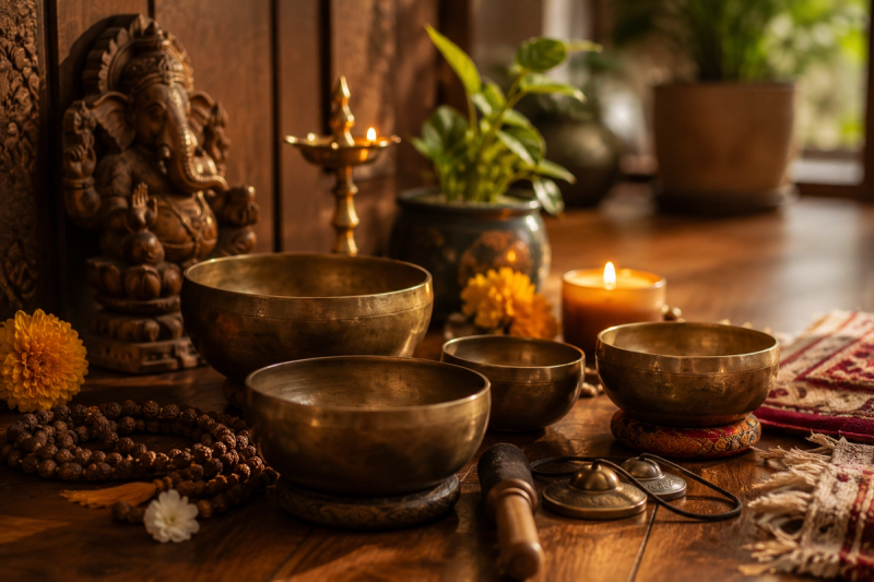 Sound healing bowls for therapy and yoga retreats in Rishikesh India