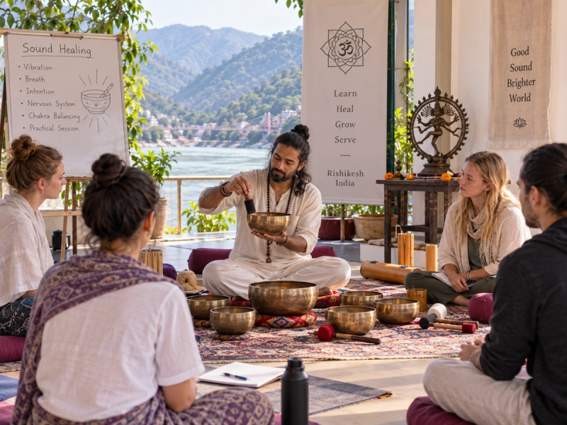 Sound healing training with singing bowls in Rishikesh