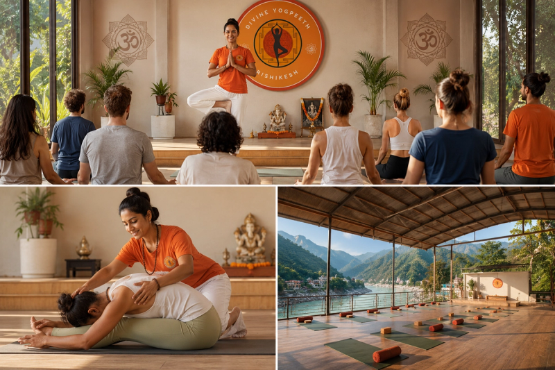 Practicing teaching skills at Divine Yogpeeth in Rishikesh.
