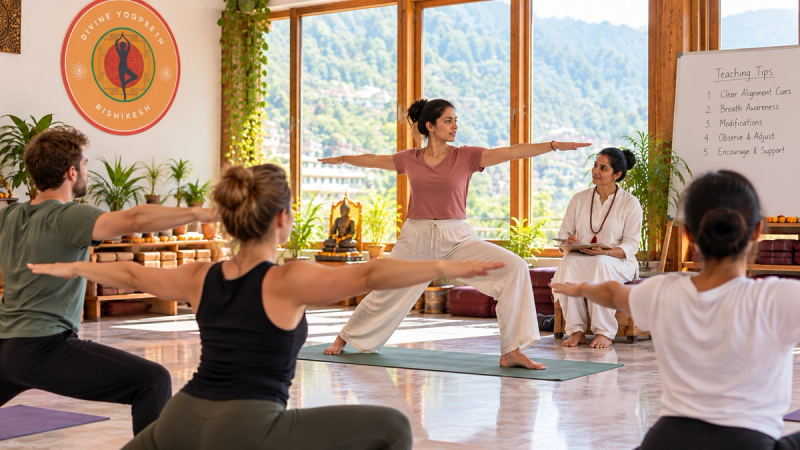 Yoga teacher training practice for beginner classes in Rishikesh, India