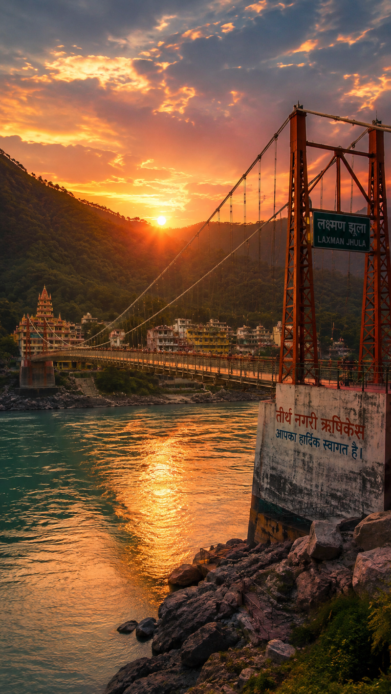 Beautiful Laxman Jhula bridge location near the 100 hour YTT for beginners no experience school.