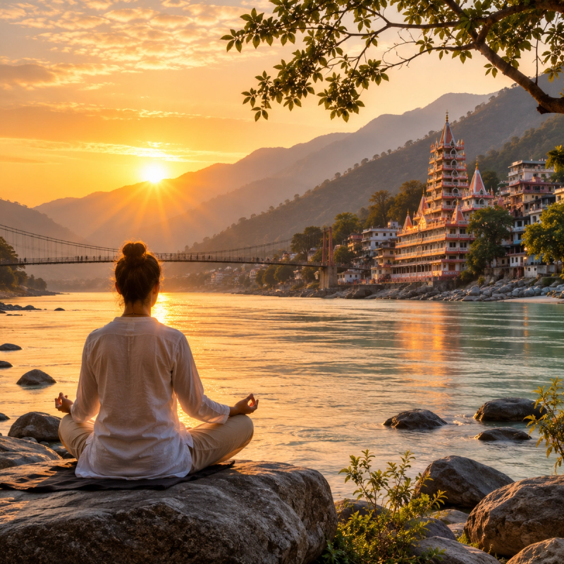 Finding peace and applying meditation techniques 200 hour YTT near the Ganges in Rishikesh.
