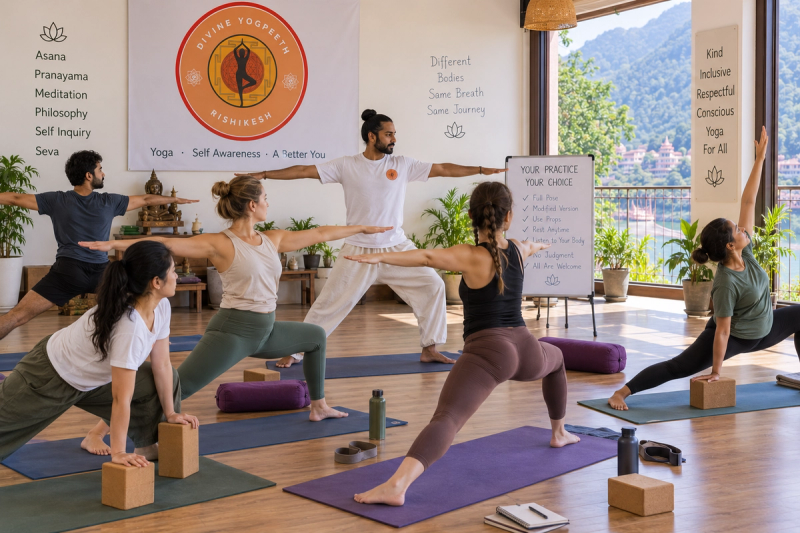 Trauma-informed yoga teaching with student choice in Rishikesh