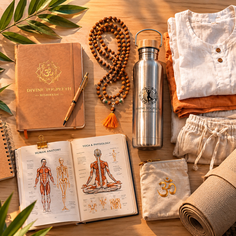 Essential packing items for proper yoga teacher training India preparation and ashram living.