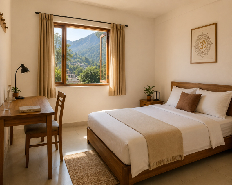 Comfortable private room for stay during yoga teacher training in Rishikesh India