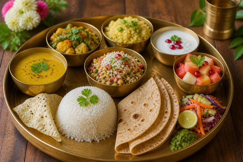 Fresh organic vegetarian sattvic food served for yoga in Rishikesh retreat students.