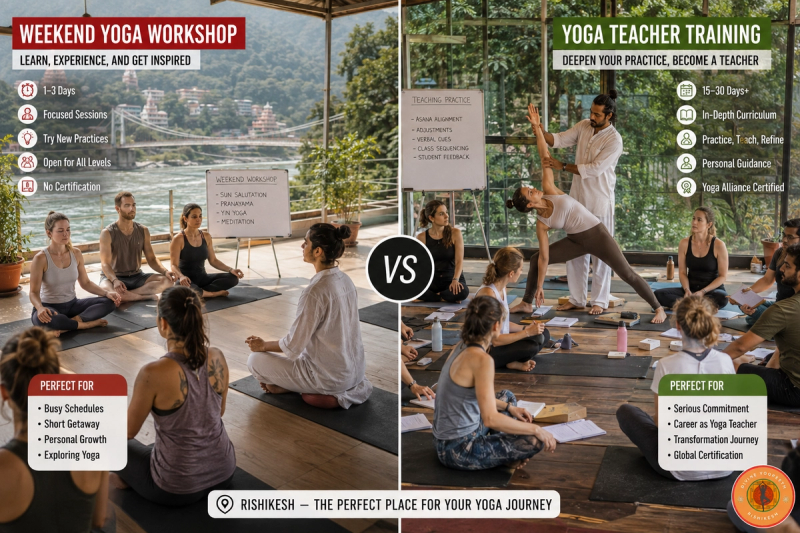 100-hour YTT vs weekend yoga workshop training comparison in Rishikesh