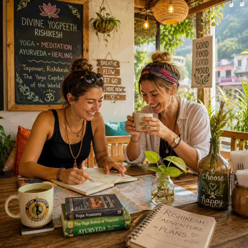 Maintaining solo women yoga retreat India safety while exploring local cafes.
