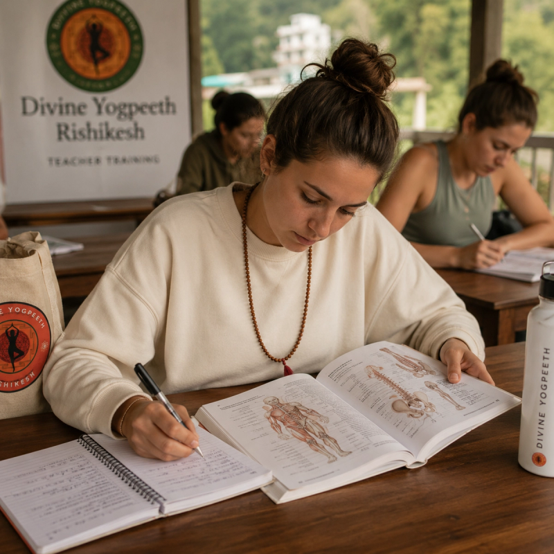 Student studying curriculum for yoga alliance certification worth it